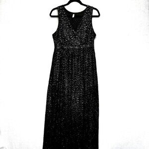 Pink Blush Black Sequin Maternity Maxi Dress Womens Large Stretch Evening Gown